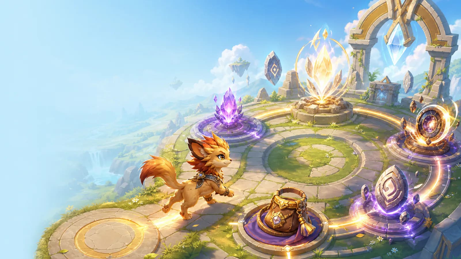 A companion follows a circular path through connected resonance, Capability Awakening and Held Item stations