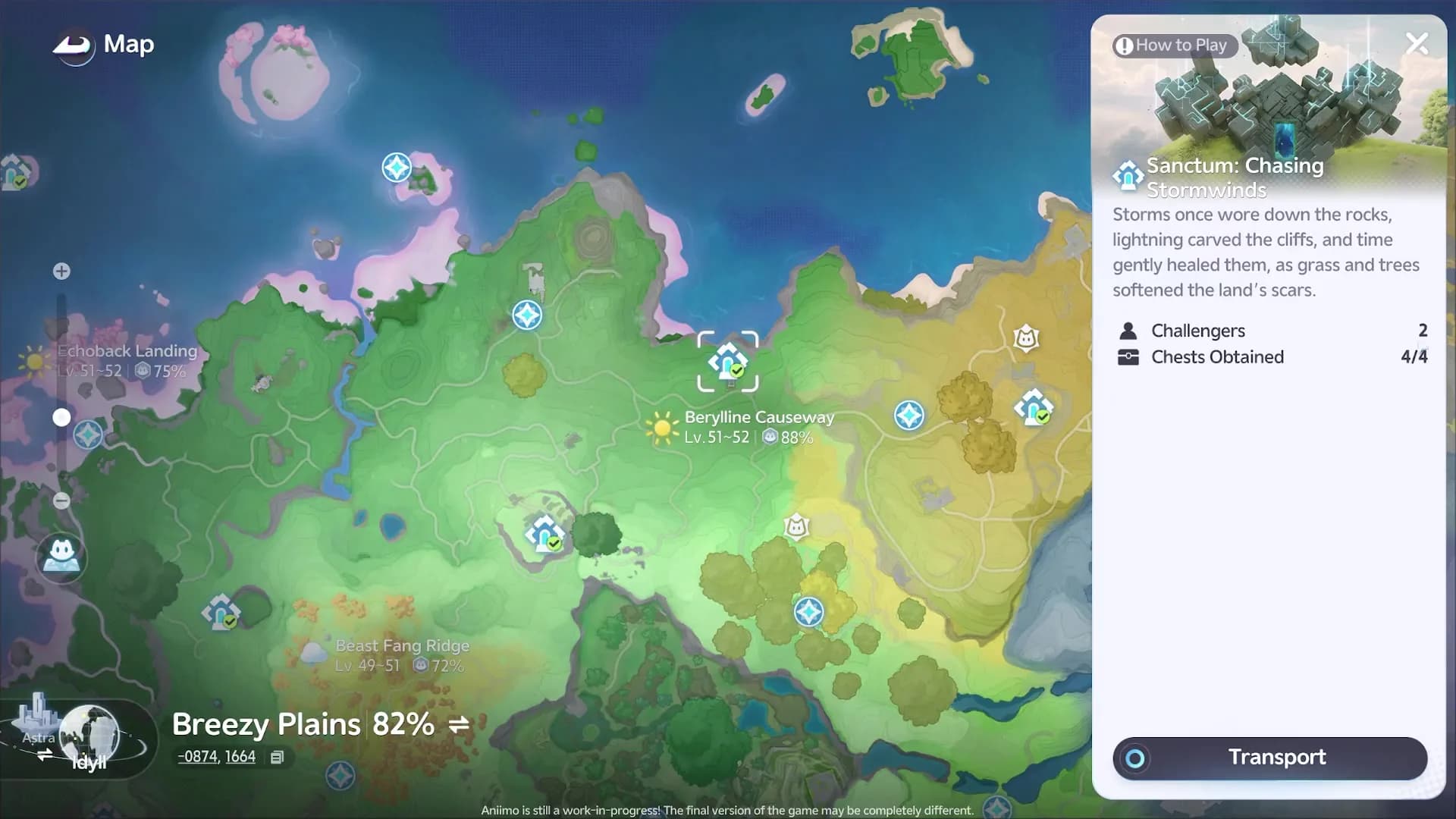 In-game map with Lightning Gale selected in Berylline Causeway and its two-player entrance card