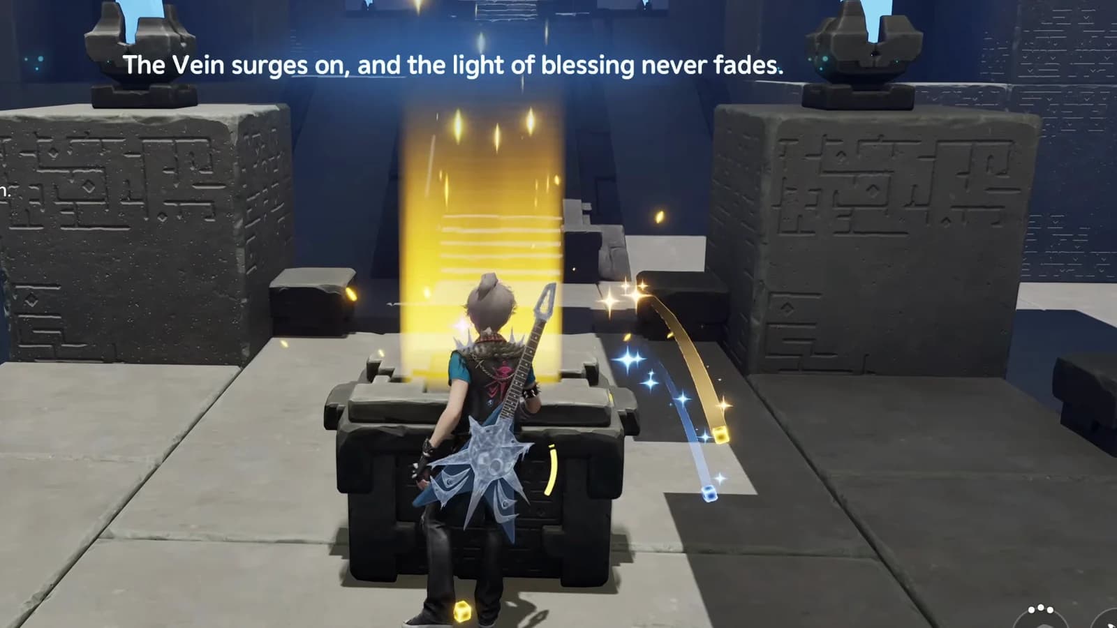 Player opening the central Rigged Maze chest as its gold opening effect appears