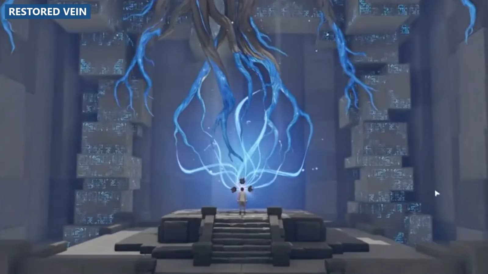 Rising Flames Vein glowing blue after the Sanctum Terminus restores it
