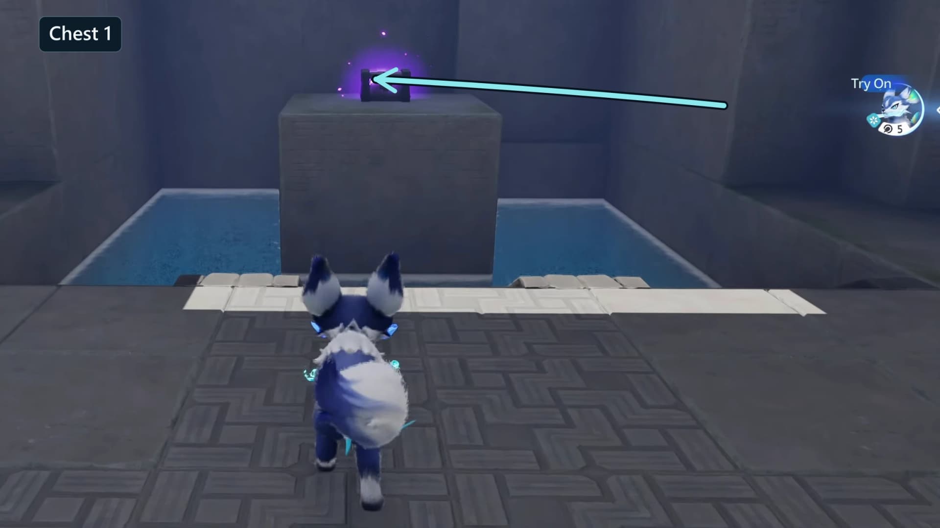 First chest on the raised island reached after the opening swim and generated ice steps