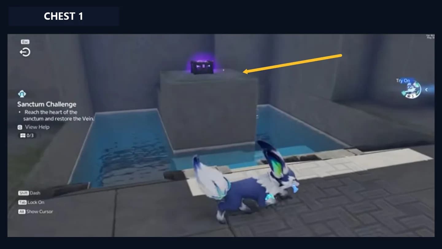 First chest on the raised island reached after the opening swim and generated ice steps
