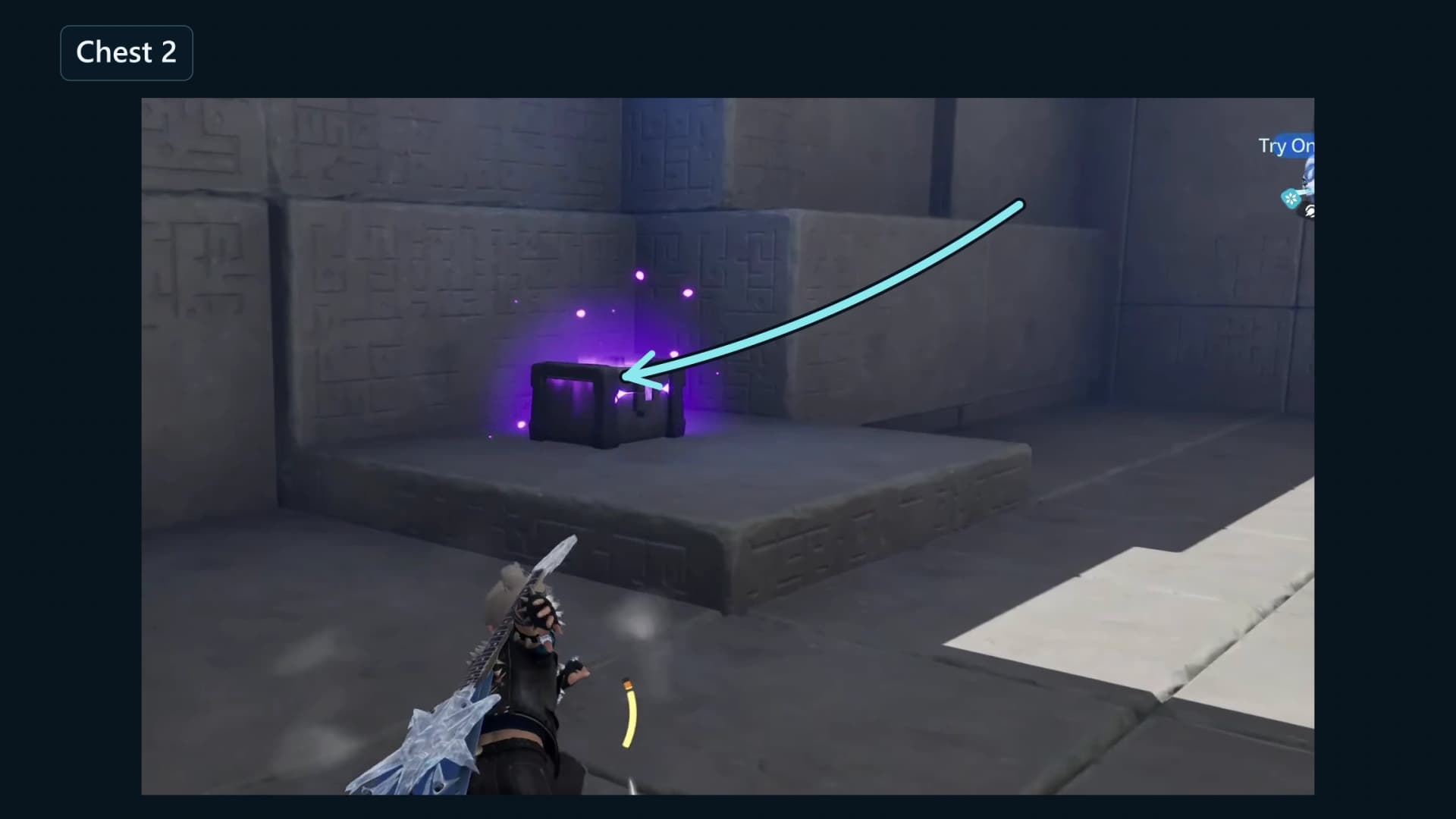 Second chest on the far ledge beyond the receiver-raised ancient mechanism gates