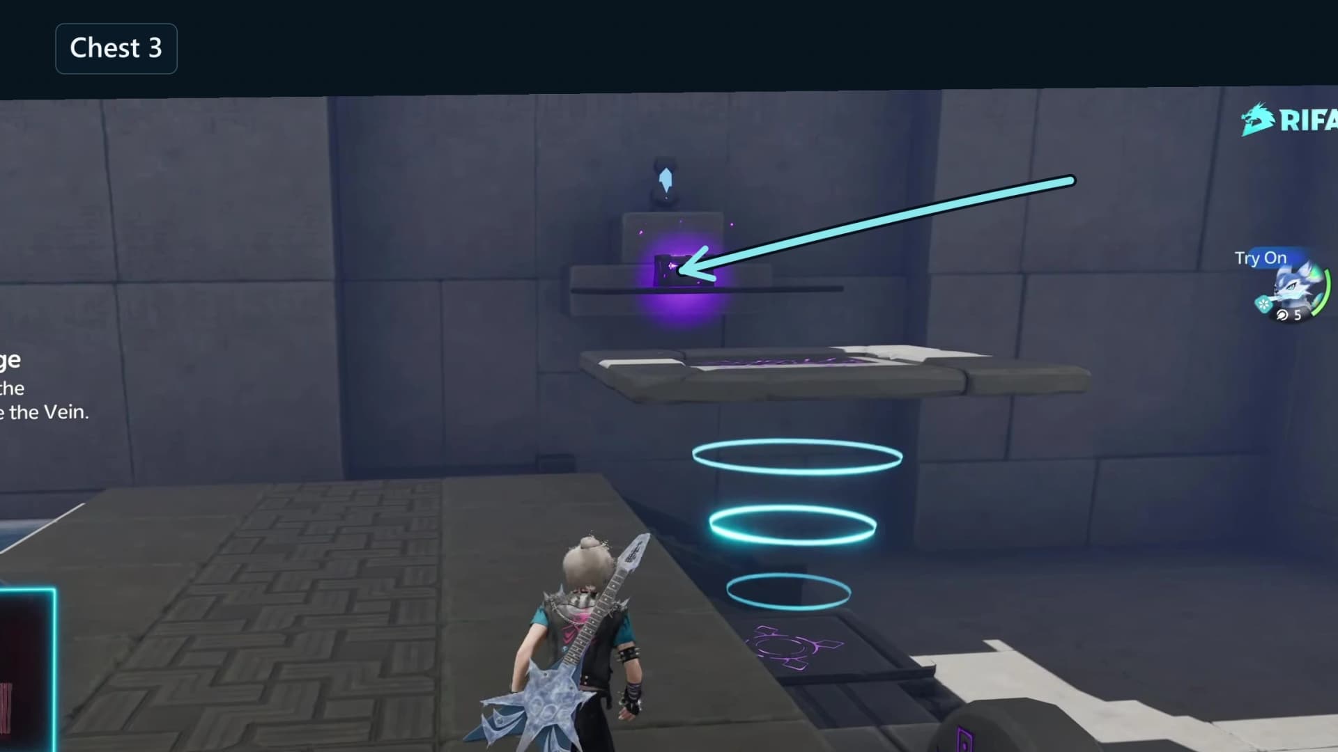 Third chest on a raised stone shelf reached by riding the rising balance-scale pan