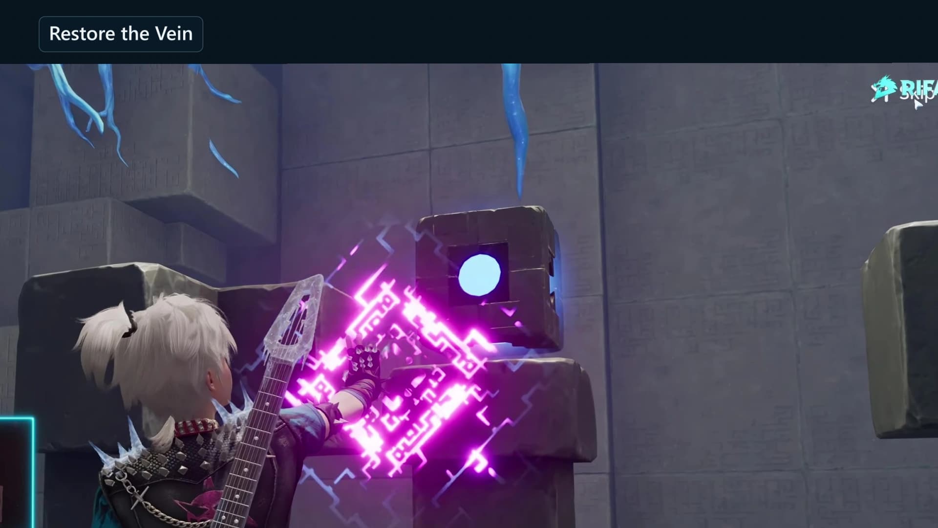 Pathfinder touching the square purple Sanctum Terminus, also called the Tesseract