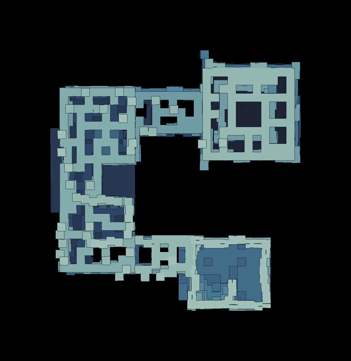Floor plan of the Electric Flow Sanctum with the route marked