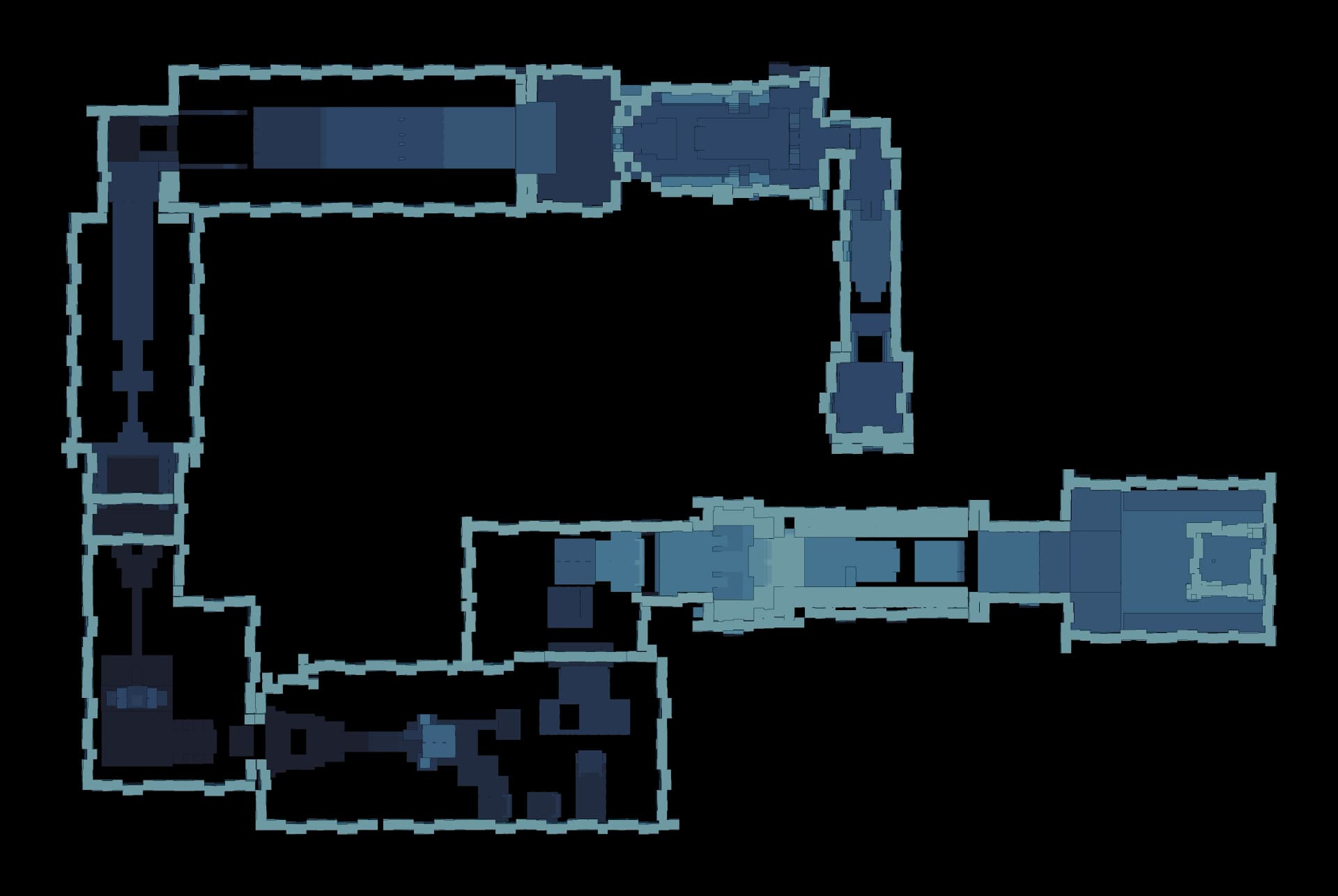 Floor plan of the Shattering Stone Sanctum with the route marked