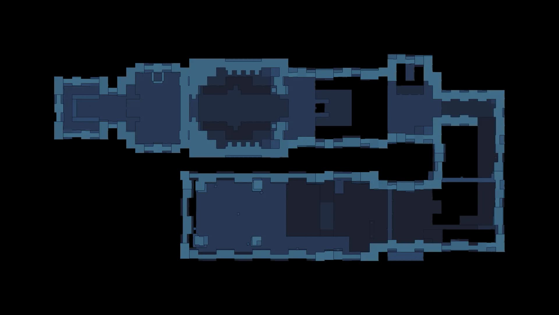 Floor plan of the Frigid Waters Sanctum with the route marked