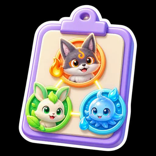 Three creature badges in a team formation on a clipboard