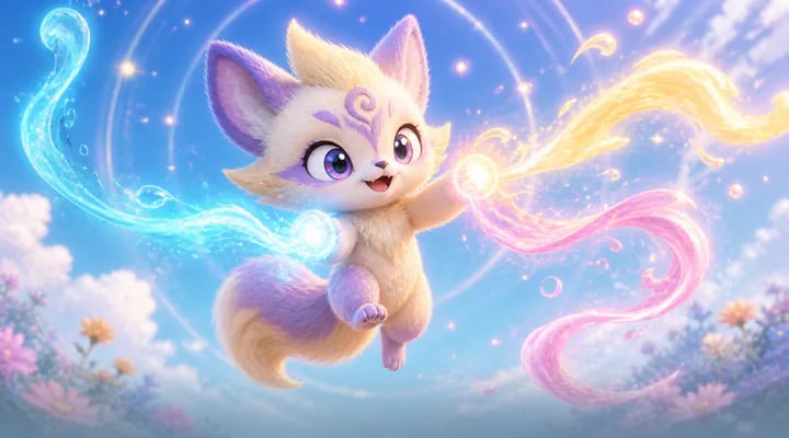 An Aniimo mid-cast, elemental energy arcing from its paws