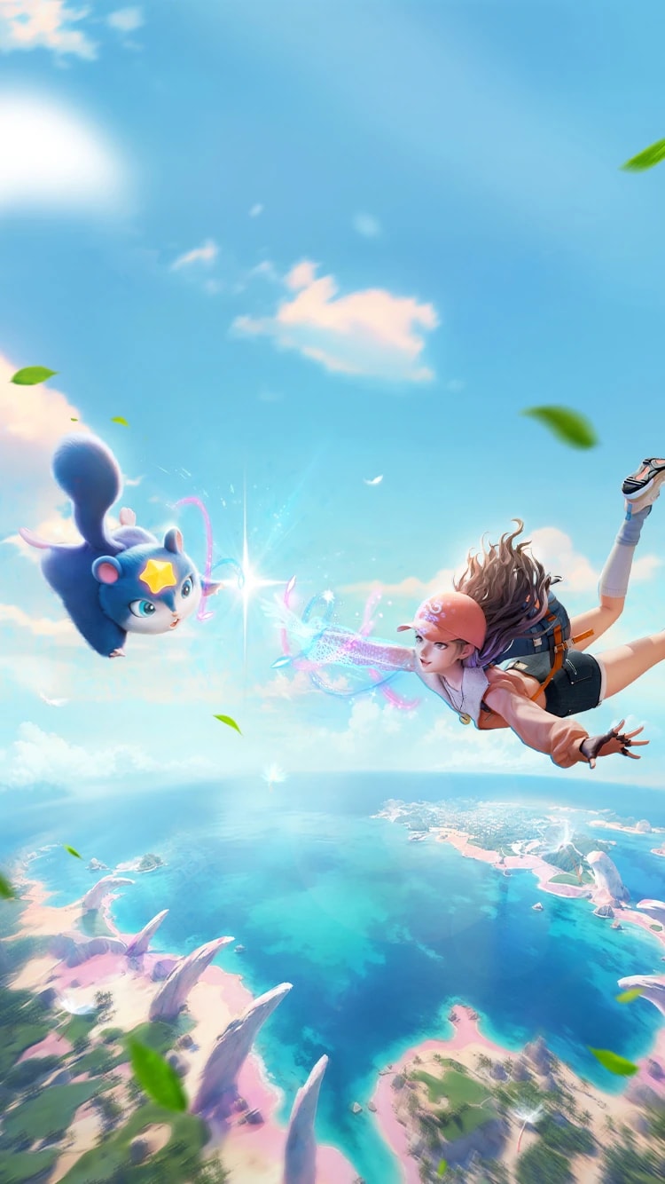 A Pathfinder and Celestis soar above a bright coastline in the Aniimo Together event artwork