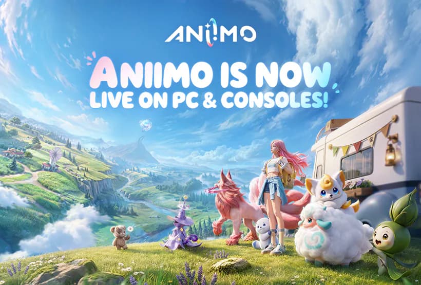 Aniimo PC and console launch artwork showing a Pathfinder and Aniimo overlooking Idyll