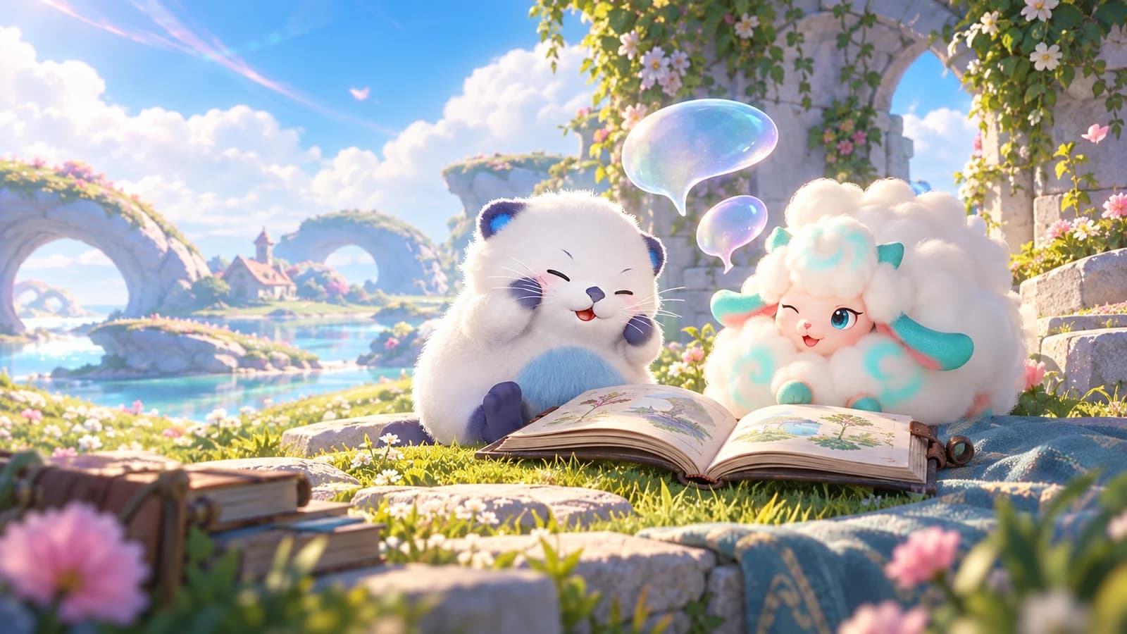 Susuta and Nimbi share an open field journal in an Idyll outdoor reading nook