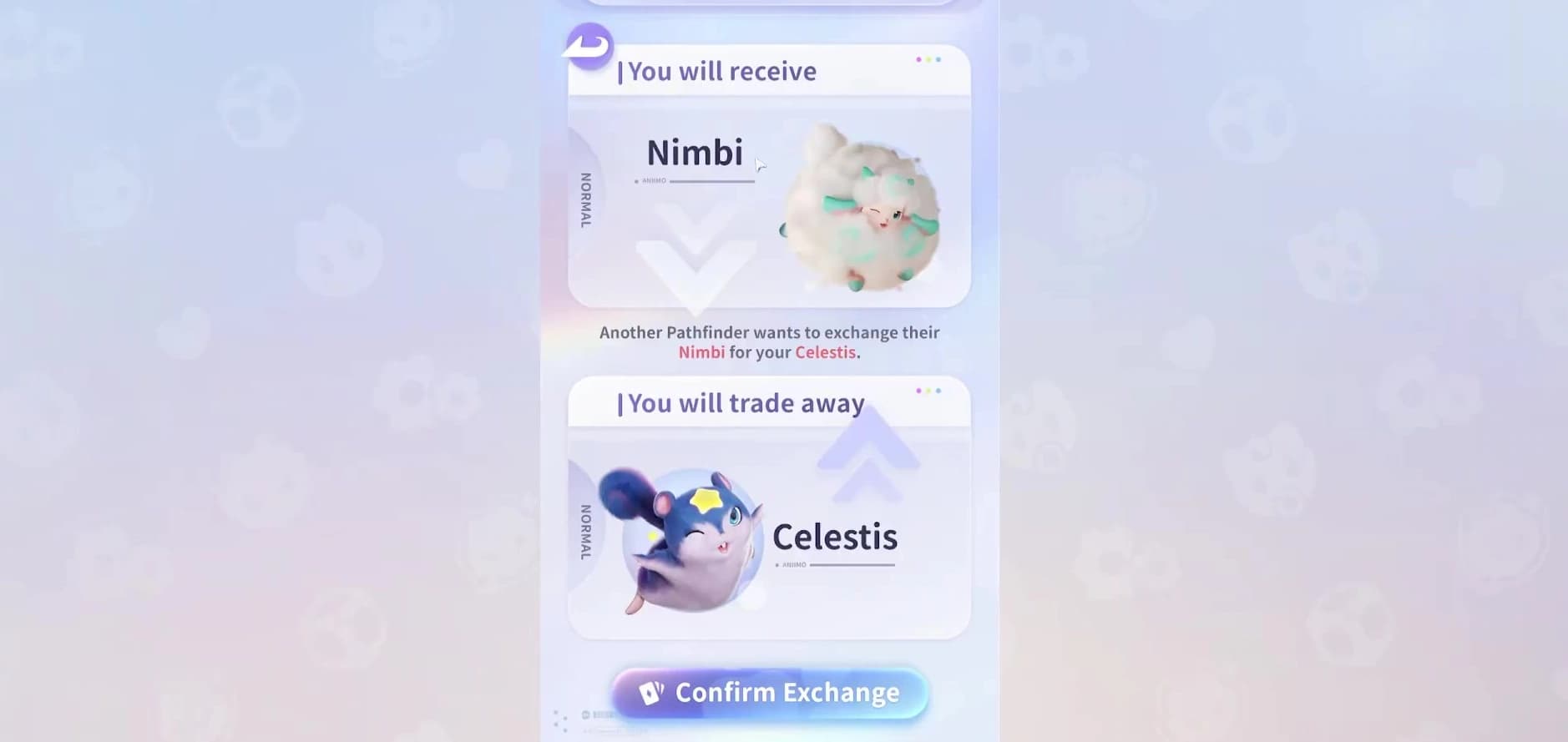 The exchange review offers a Normal Nimbi in return for a Normal Celestis before confirmation