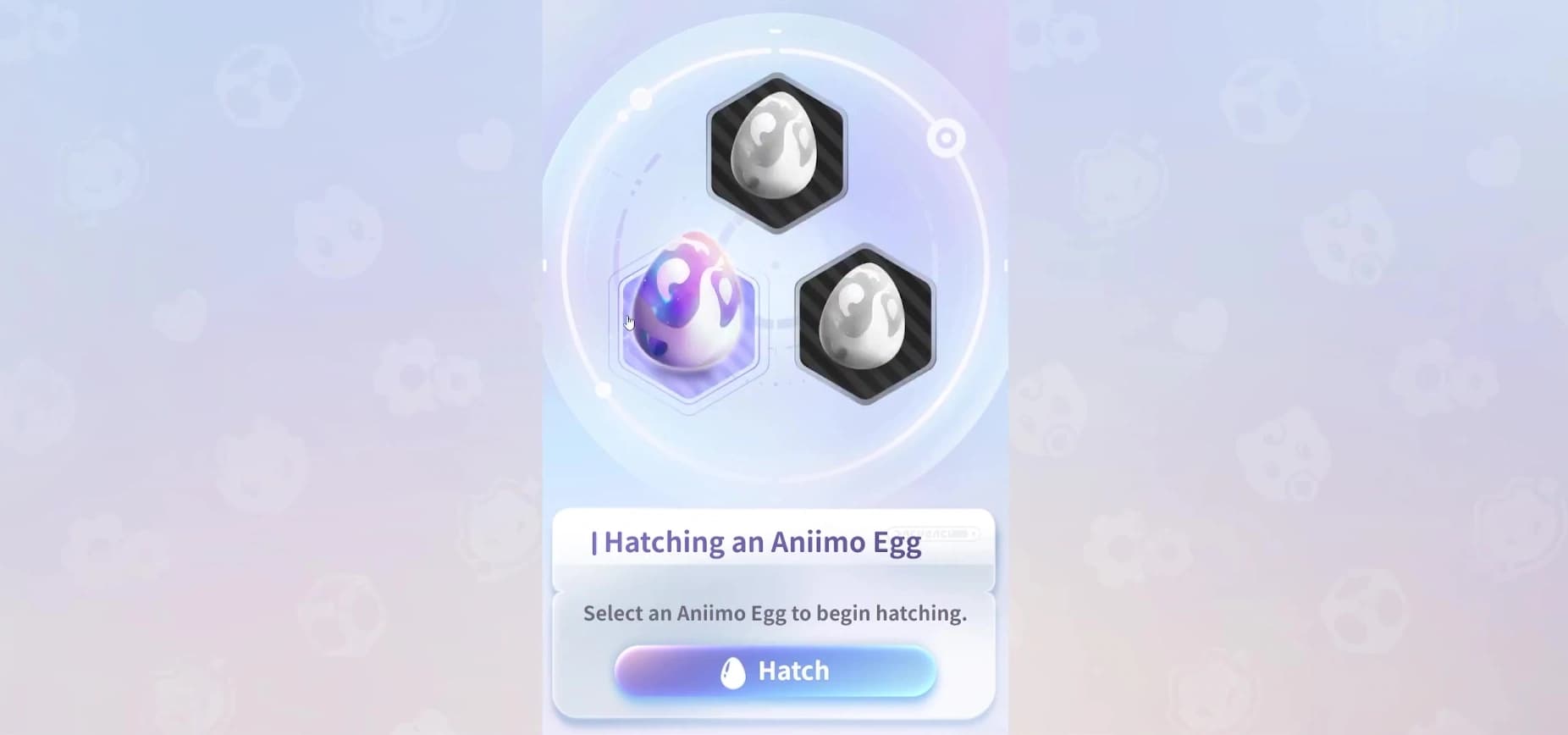 Three selectable eggs sit inside the event hatch circle above the Hatch button