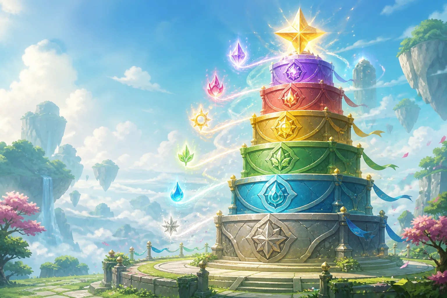 A six-level jewel-toned podium crowned by a radiant star