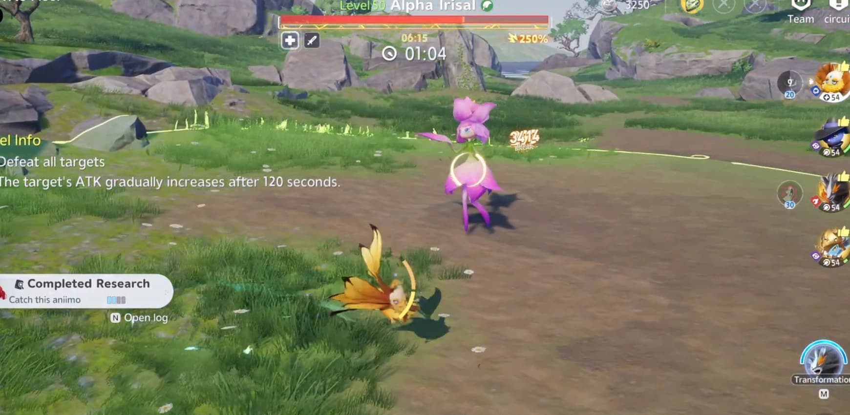 A winged healer stands inside a wide green recovery circle during a team battle, with healing icons visible in the party interface
