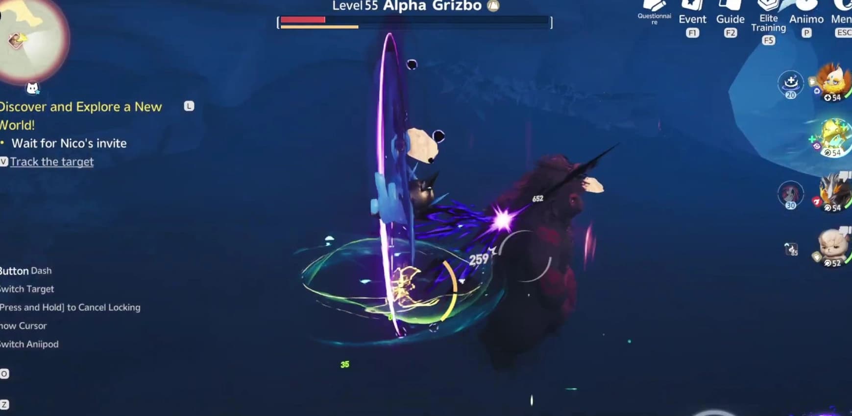 A dark melee creature strikes an Alpha target while a separate yellow BREAK gauge sits beneath the red health bar