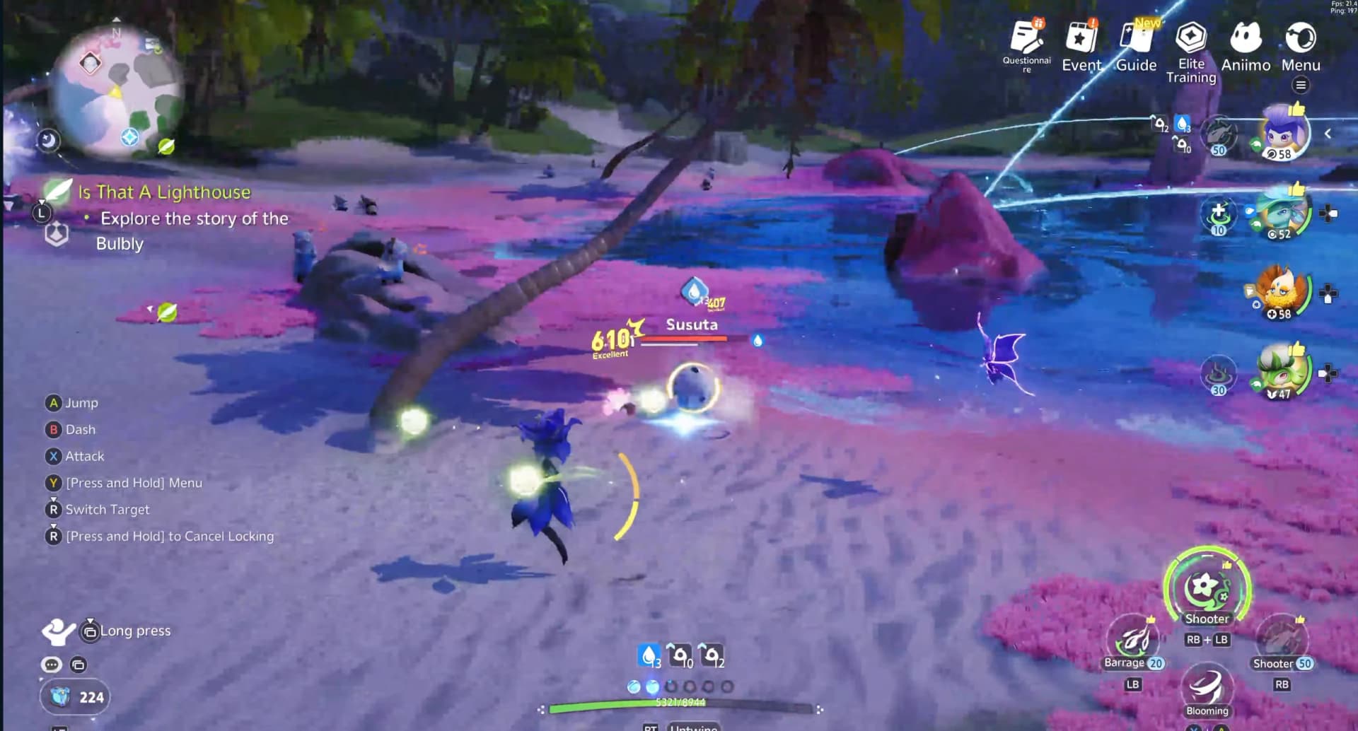 Irisal fires tracking petals at Susuta while moving sideways to preserve damage uptime