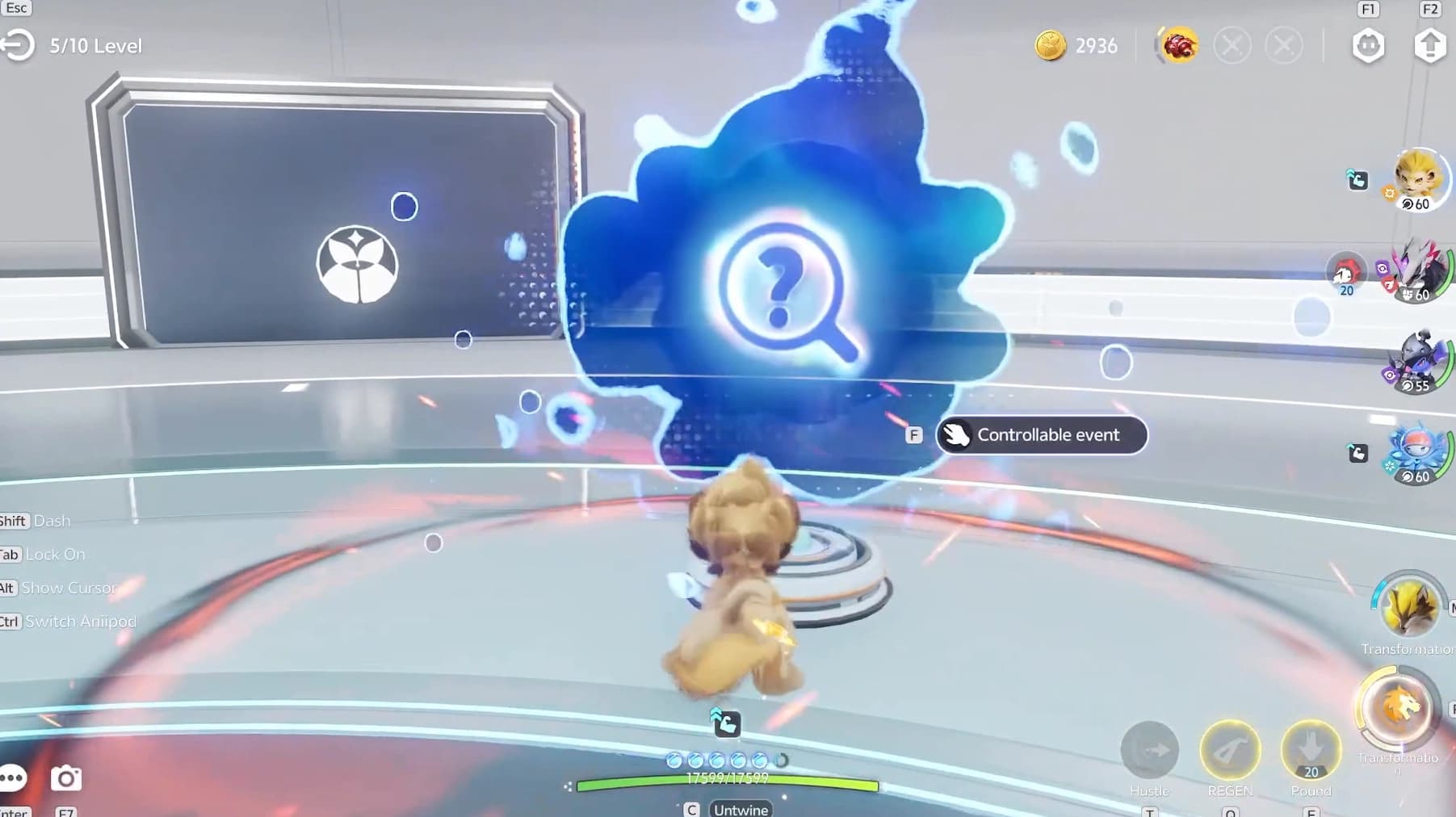 Blue Holo-Battle controllable event portal in a route room