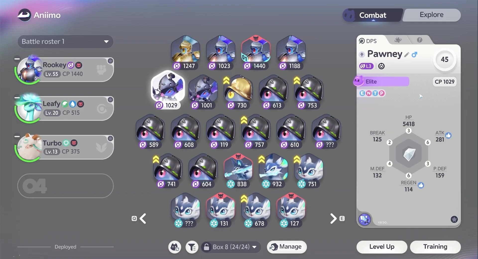 Pawney still present in the Collection at level 45 after its level 55 profile moved to Rookey