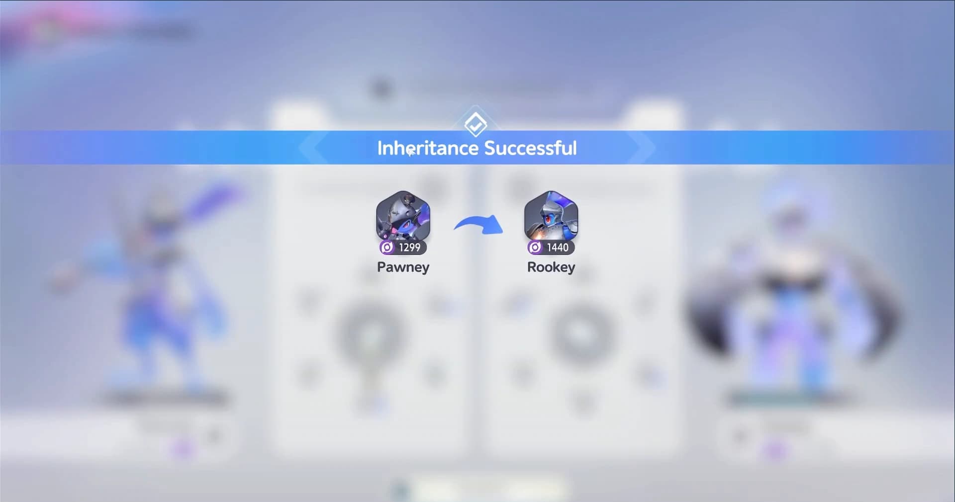 Inheritance Successful banner with an arrow pointing from Pawney to Rookey