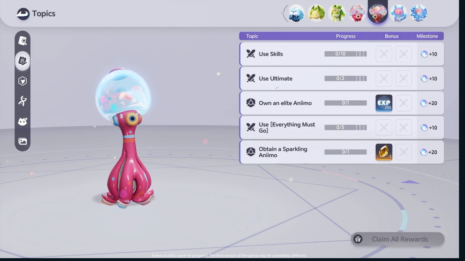 Gachapus Topics page listing skill, Ultimate, elite ownership, named skill, and Sparkling milestones