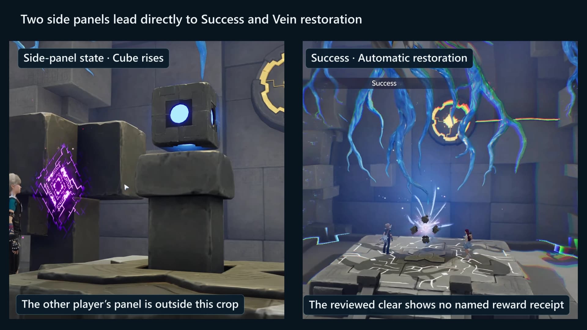 Final central cube rising as both challengers hold the Terminus, followed by Success and automatic Vein restoration