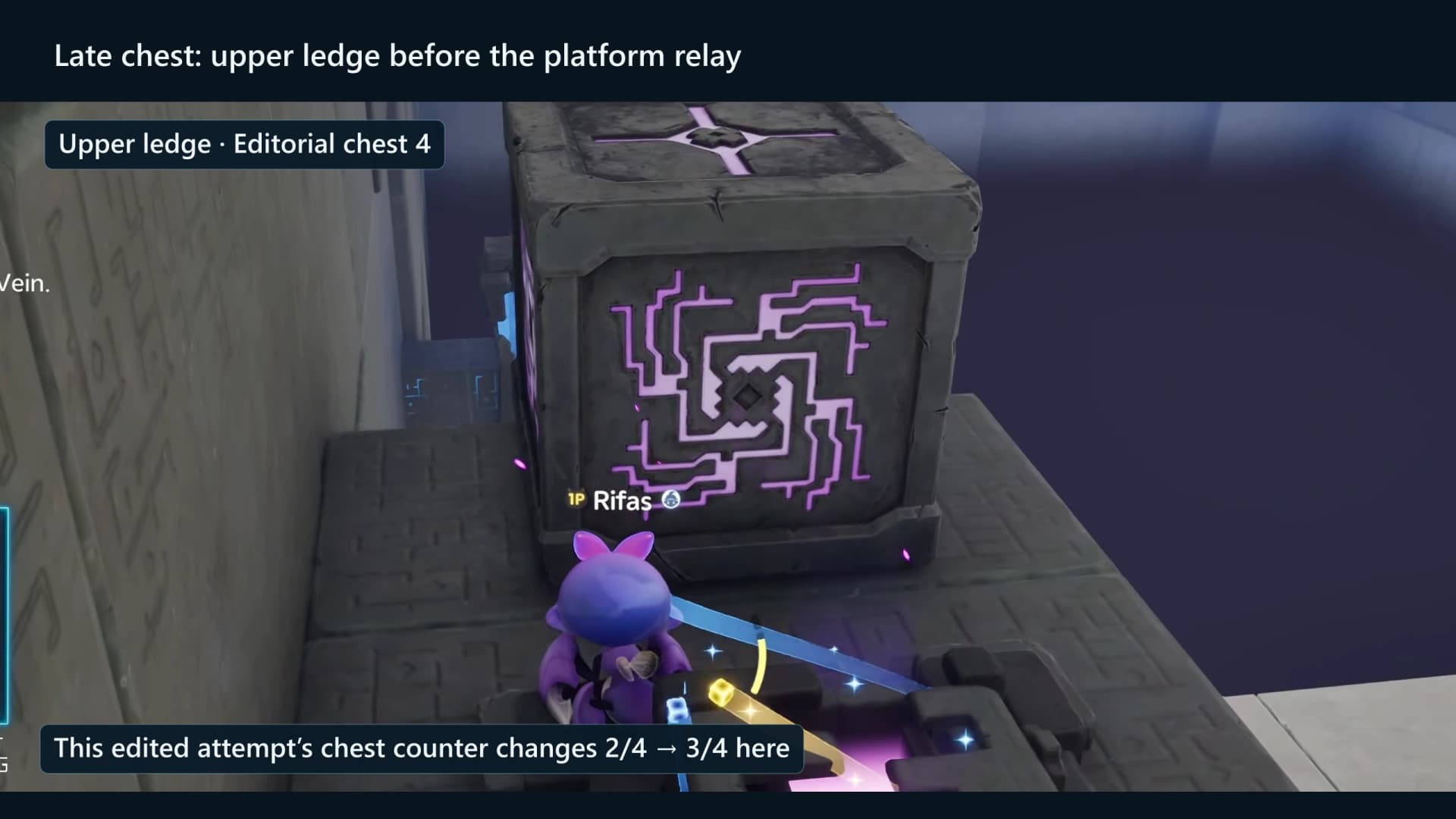 Vault chest beside the late conductor route, with the player name masked
