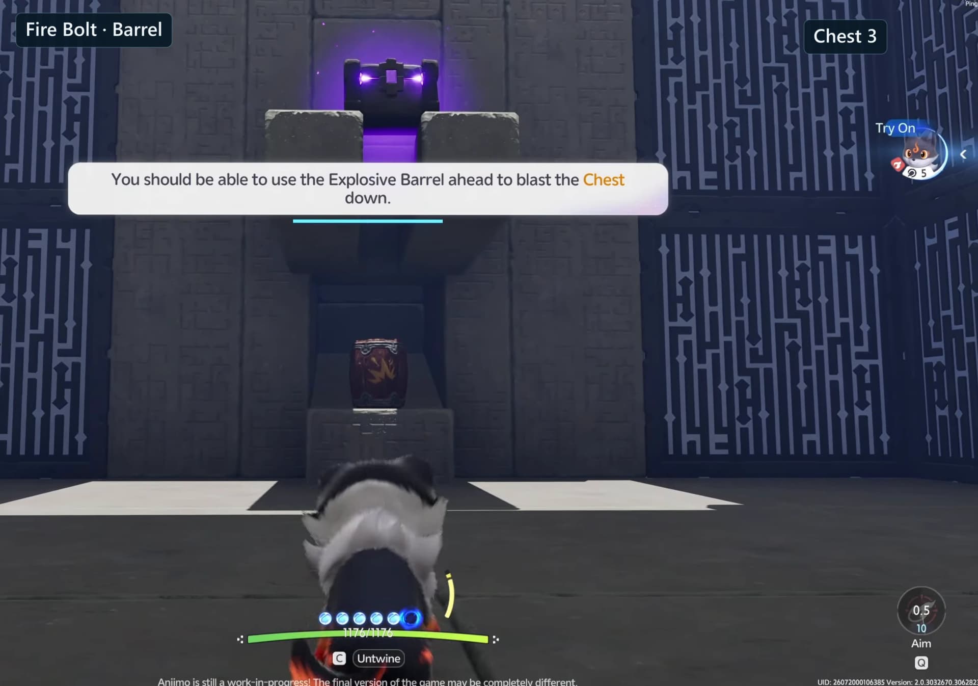 The raised chest with its explosive barrel target beside it