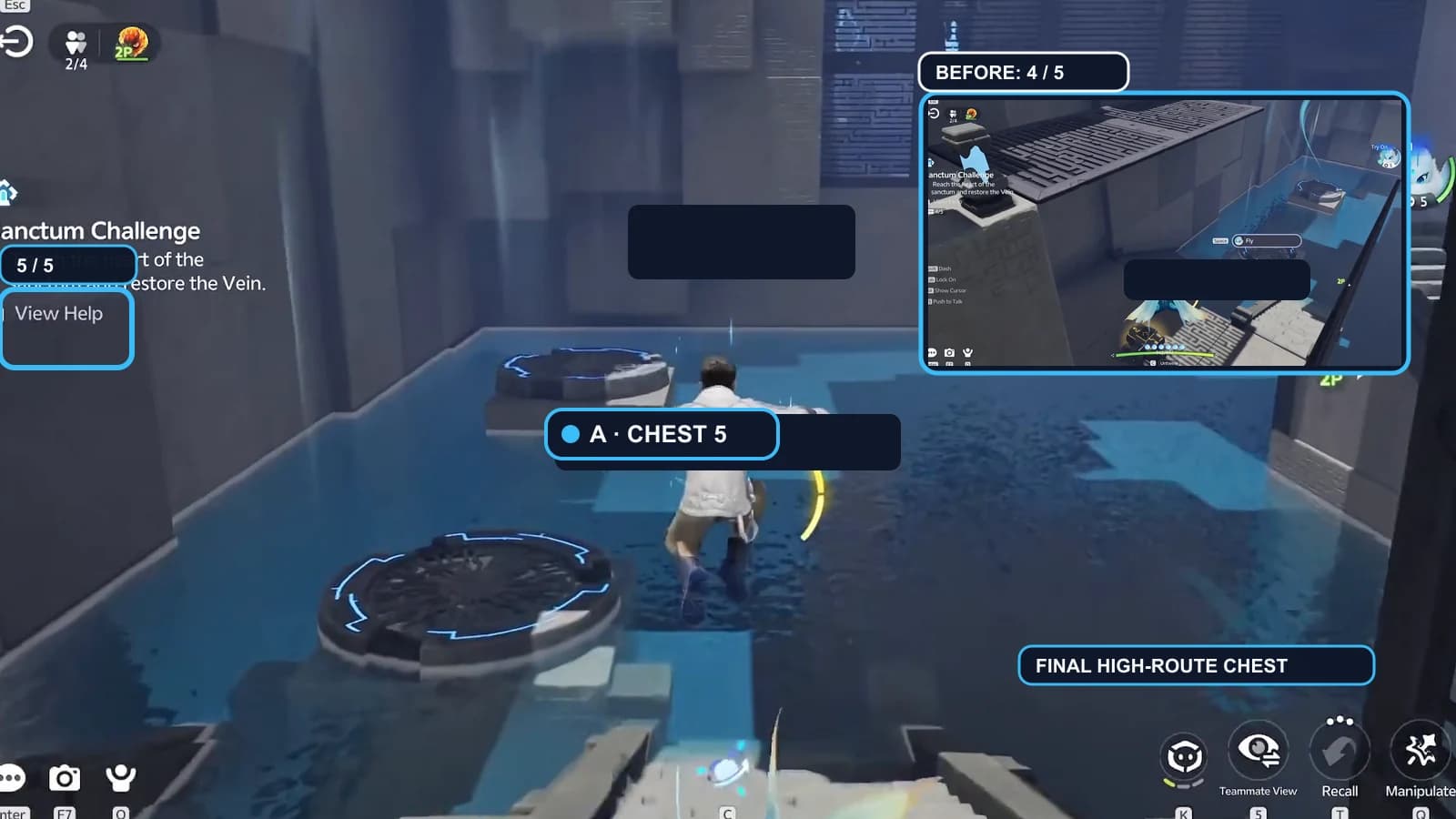Blue Player A opening the final black-gold high-route chest and reaching five of five
