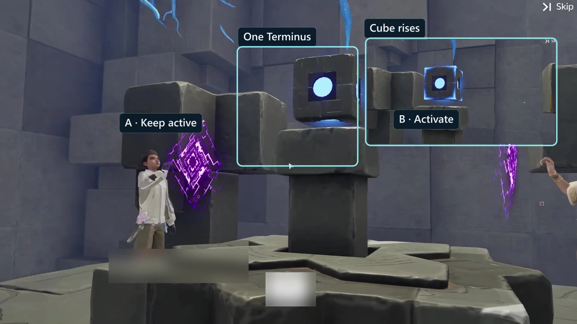 The two purple handprint panels around one central Sanctum Terminus