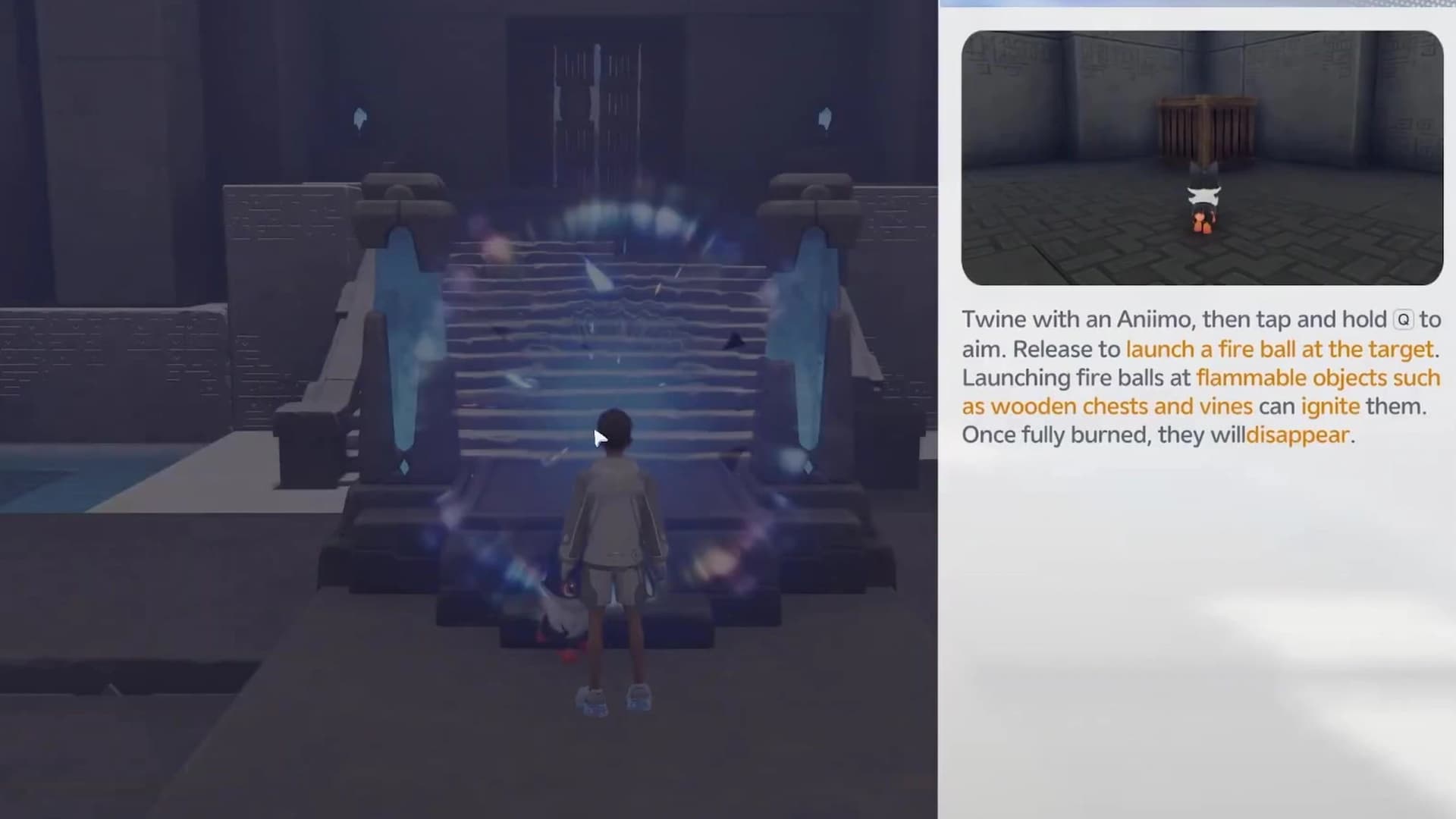 Trial Emberpup statue and the Fire Bolt hold-to-aim tutorial