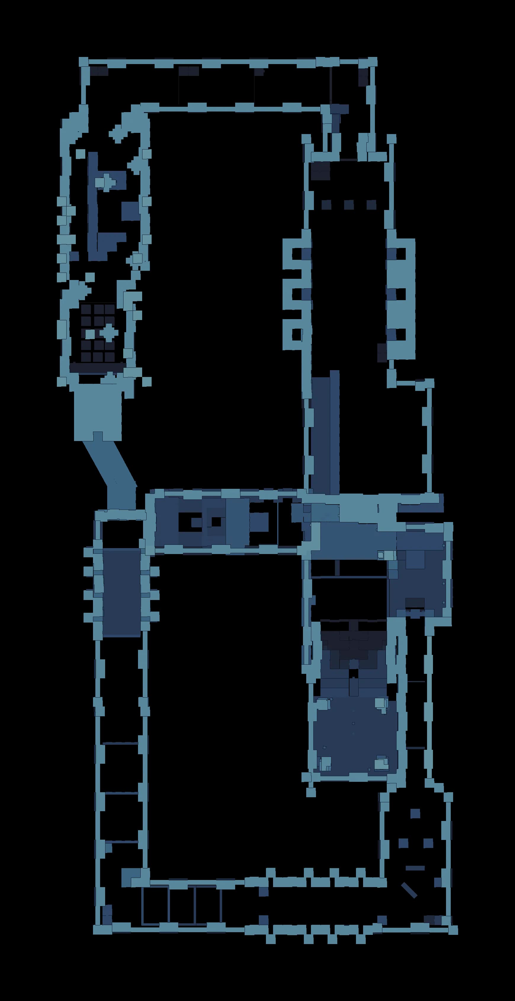 Floor plan of the Rushing Rapids Sanctum with the route marked