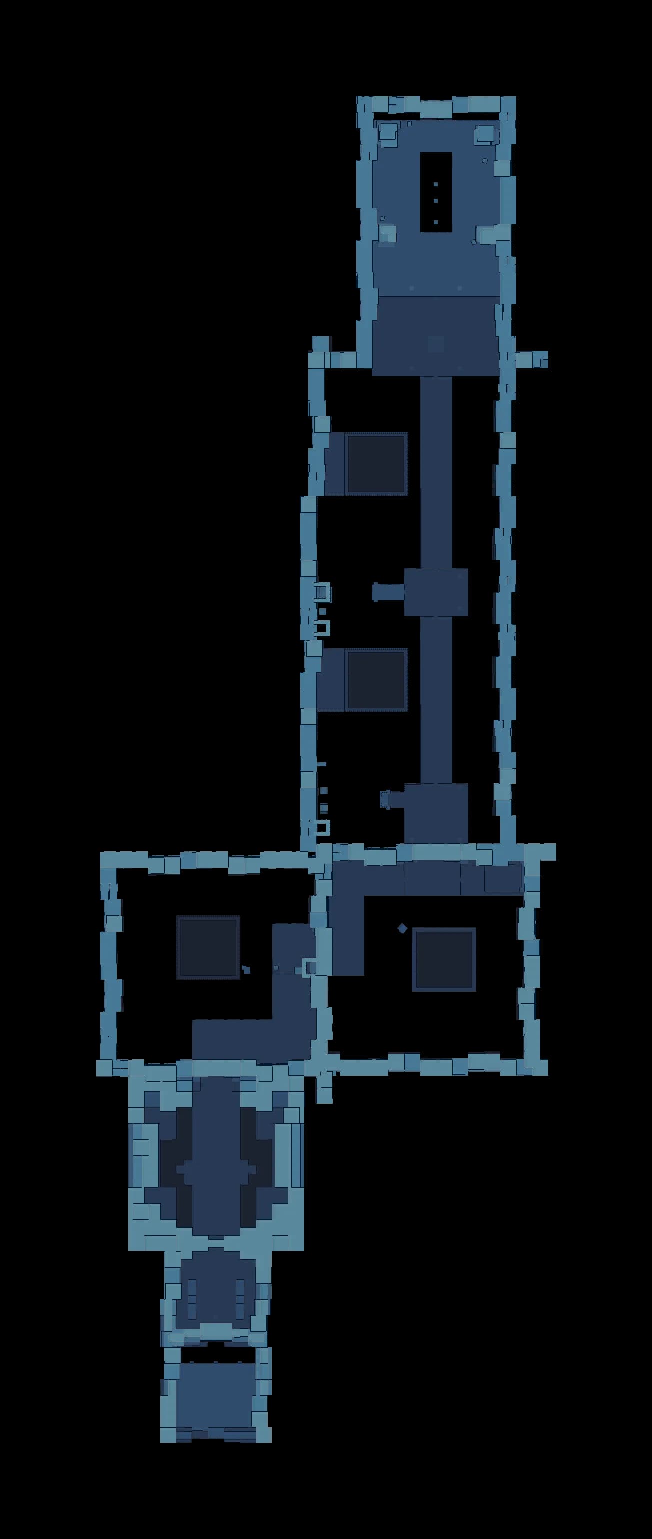 Floor plan of the Burning Brambles Sanctum with the route marked